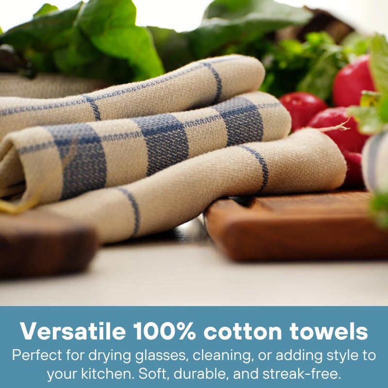 MEEMA Kitchen Towels and Dishcloths Sets of 4 | Large 18 x 28 Inch | Upcycled Cotton Tea Towel | Super Absorbent Cotton Dish Towels for Kitchen | Blue Stripes | Hand Towels - Image 4